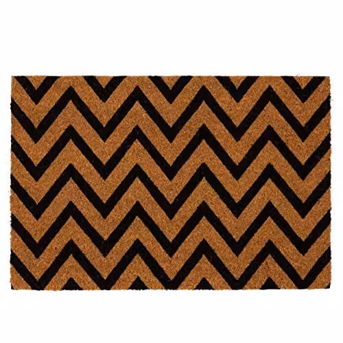Nicola Spring Coir Door Mat with Zig Zag Graphic, Brown and Multicolour, W: 60 cm, D: 40 cm – 1