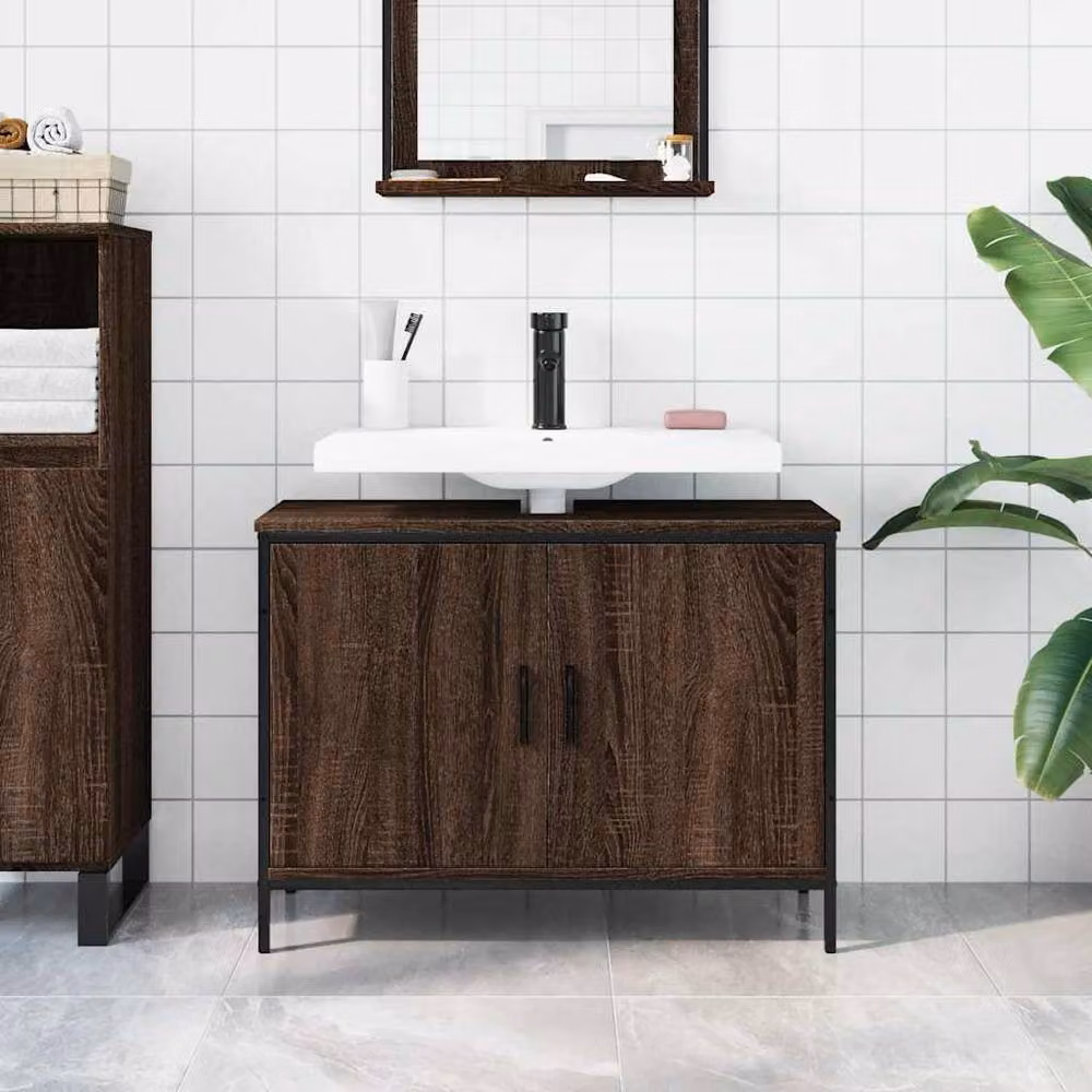 Berkfield Home Brown Oak Wall Mounted Bathroom Sink Cabinet W/D/H: 80 x 30 x 60 cm – 3