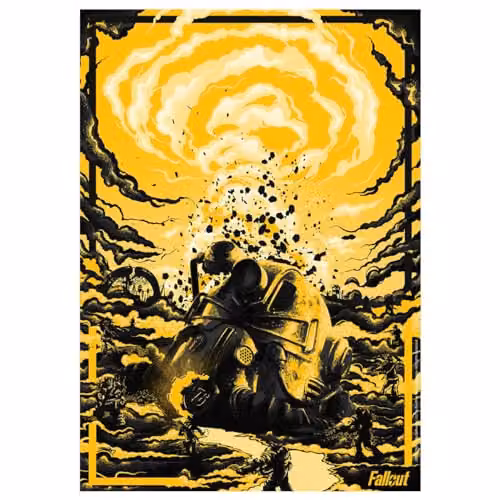 FaNaTtik Fallout Power Armour Helmet Limited Edition A3 Paper Art Print in Orange and Yellow