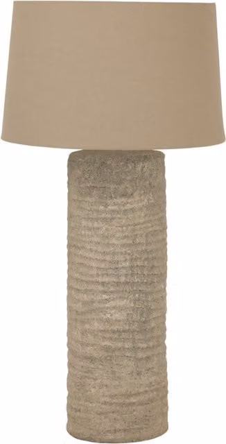 KDMK Mediterranean Grey and Beige Ceramic Tabletop Lamp with Fabric Cylinder Shade, Height: 83 cm