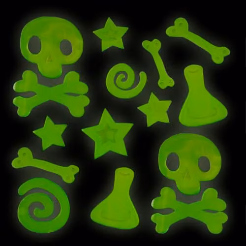 VFM e-Store Halloween Glow in the Dark Gel Stickers, 3 Pack of Ghosts, Bones and Pumpkins in Green – 2