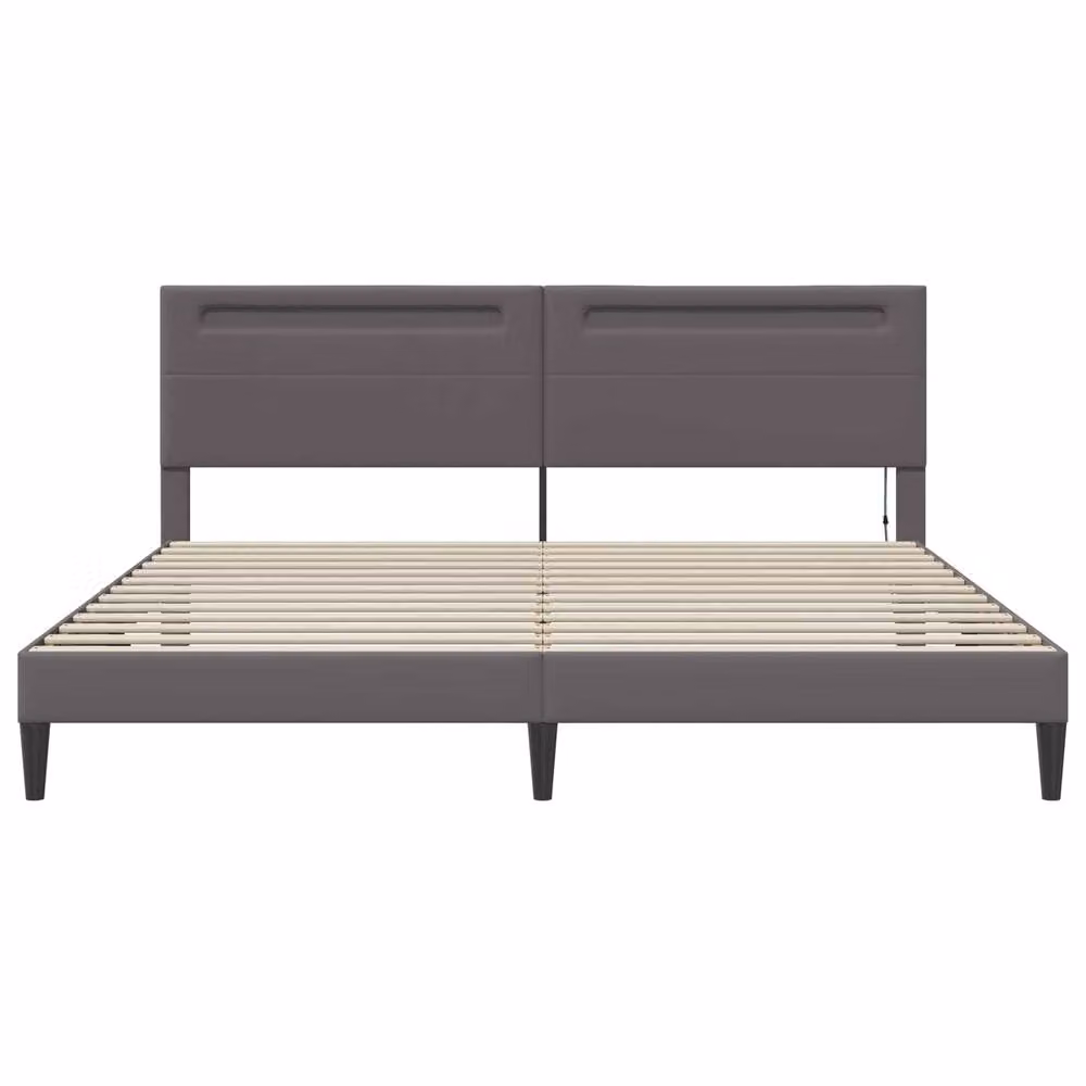 Berkfield Home Grey Faux Leather Bed Frame with LED Under-Bed Lighting and USB Charging Port, W/D/H: 180 x 200 cm – 4