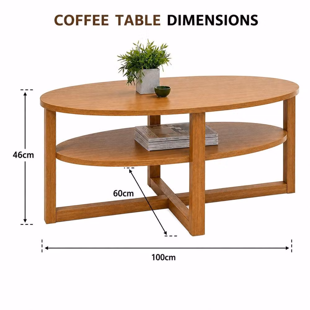 Spot On Dealz Oval Coffee Table with Under Shelf in Light Oak Finish – 2