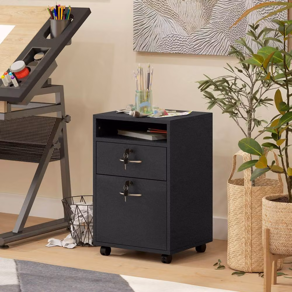 ERGOVEXA Mobile Filing Cabinet with 2 Drawers and Lock, Black – 4
