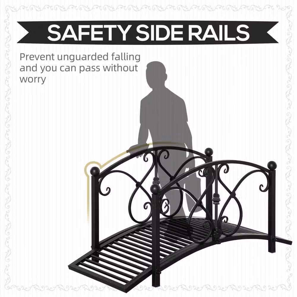NESTLUNE Decorative Garden Bridge Classic Footbridge in Black W/D/H: 100 x 100 x 49 cm – 4