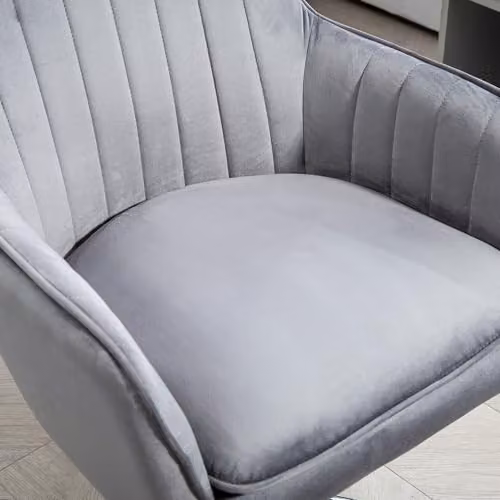 HOMCOM Grey Velvet Swivel Task Chair for Home Office – 3