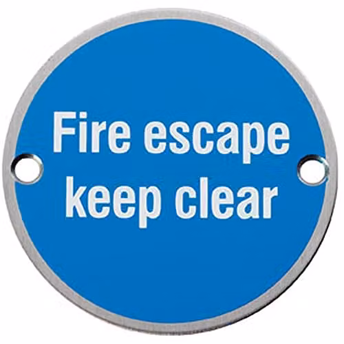 Loops Fire Door Keep Clear Sign in Silver Stainless Steel, 76mm Diameter