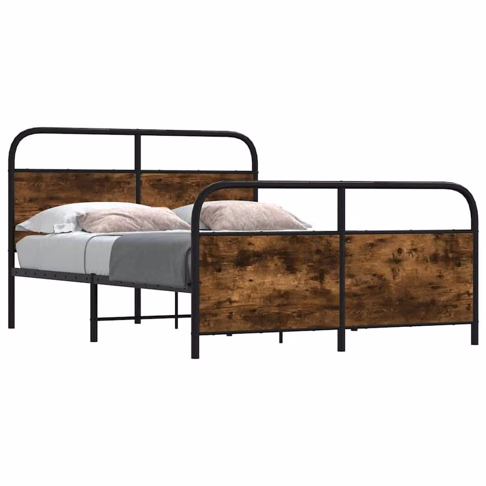 Berkfield Home Small Double Bed Frame in Smoked Oak and Brown Engineered Wood, W/D/H: 120 x 200 cm – 2