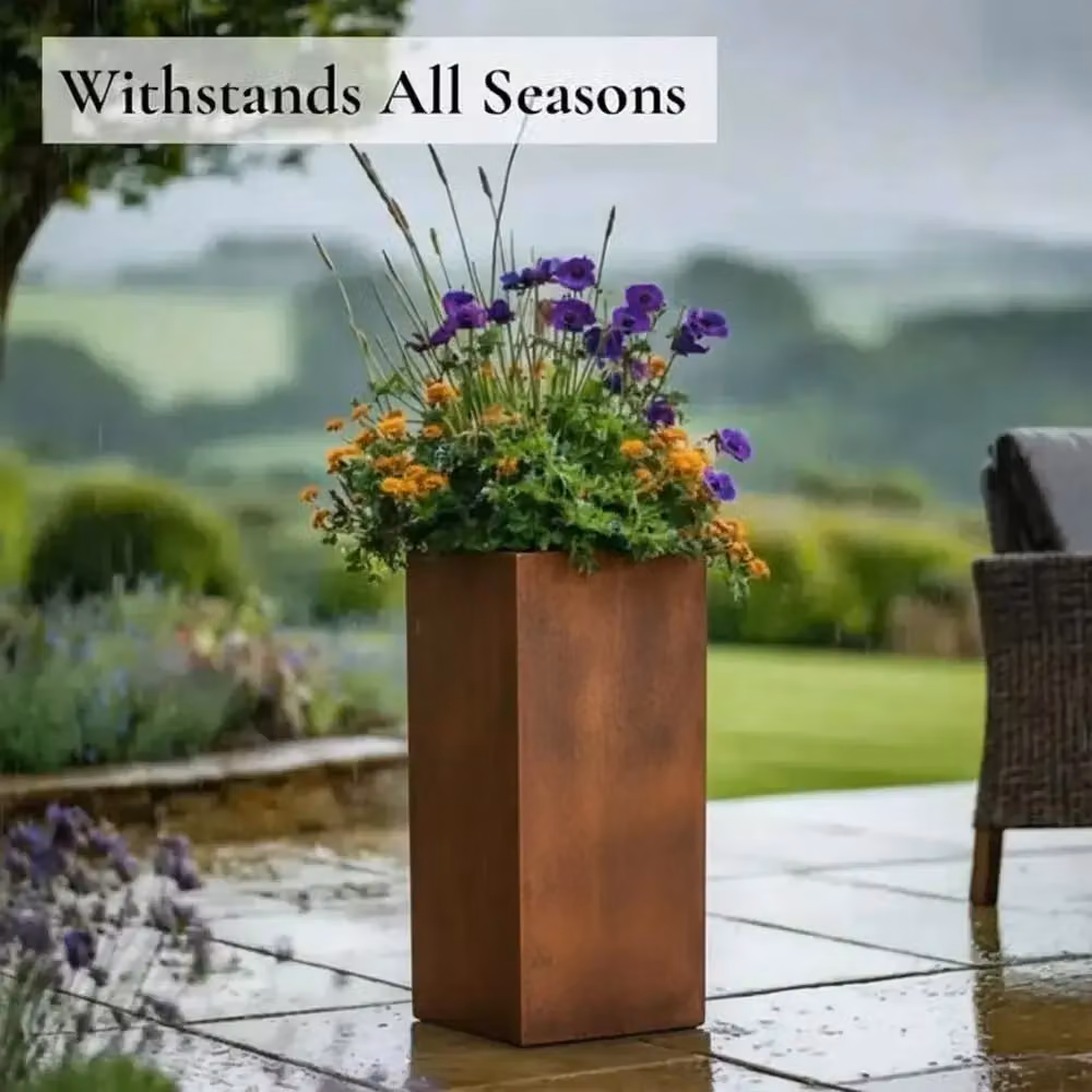 Access Garden Products Tall Square Galvanised Steel Planter in Bronze and Brown Finish, Height: 75 cm – 5