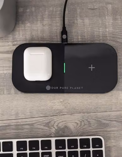 OUR PURE PLANET 15W Dual Wireless Fast Charging Pad, Qi Certified Double Charging Station for 2 Devices, Black – 3
