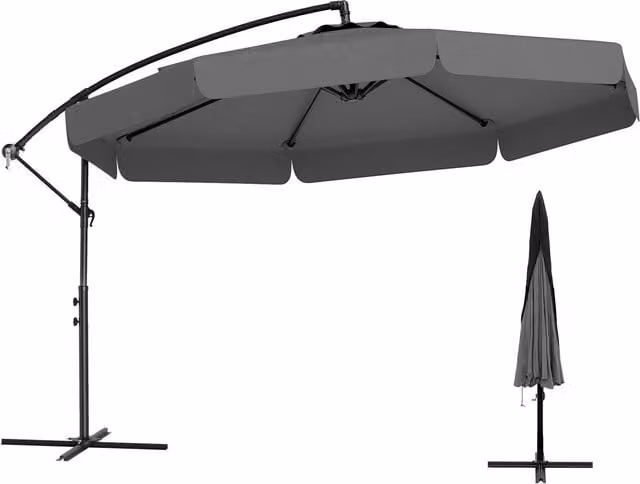 Costway 2.9m Grey Offset Cantilever Hanging Parasol