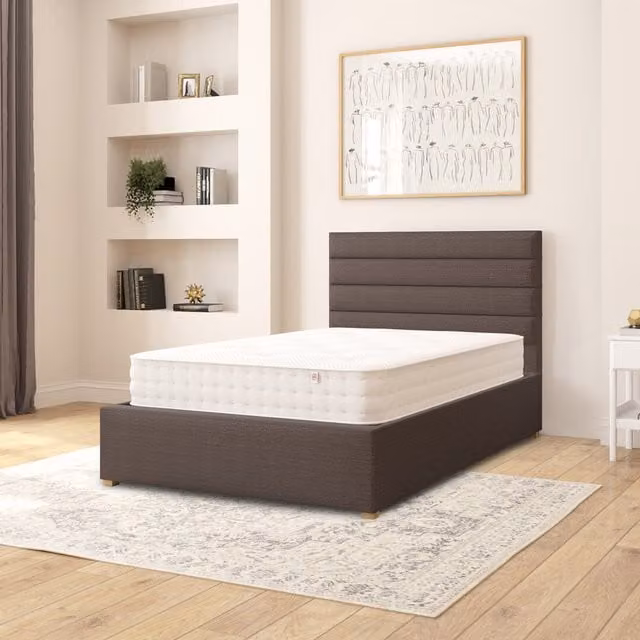 Aspire Kelly Fabric Ottoman Storage Bed in Charcoal Grey Saxon Twill, W/D/H: 120 x 200 cm