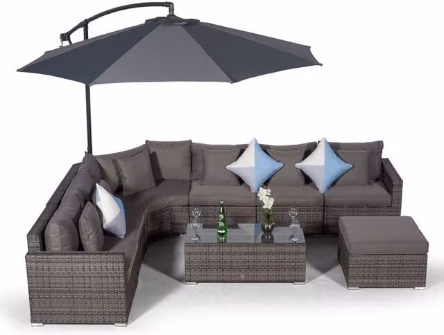 Giardino Santorini 6 Seat Rattan Corner Sofa Set with Large Coffee Table Ottoman in Grey