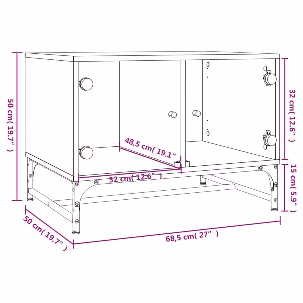 Berkfield Home Modern Coffee Table with Glass Doors in Smoked Oak Brown, W/D/H: 68.5 x 50 x 50 cm – 6