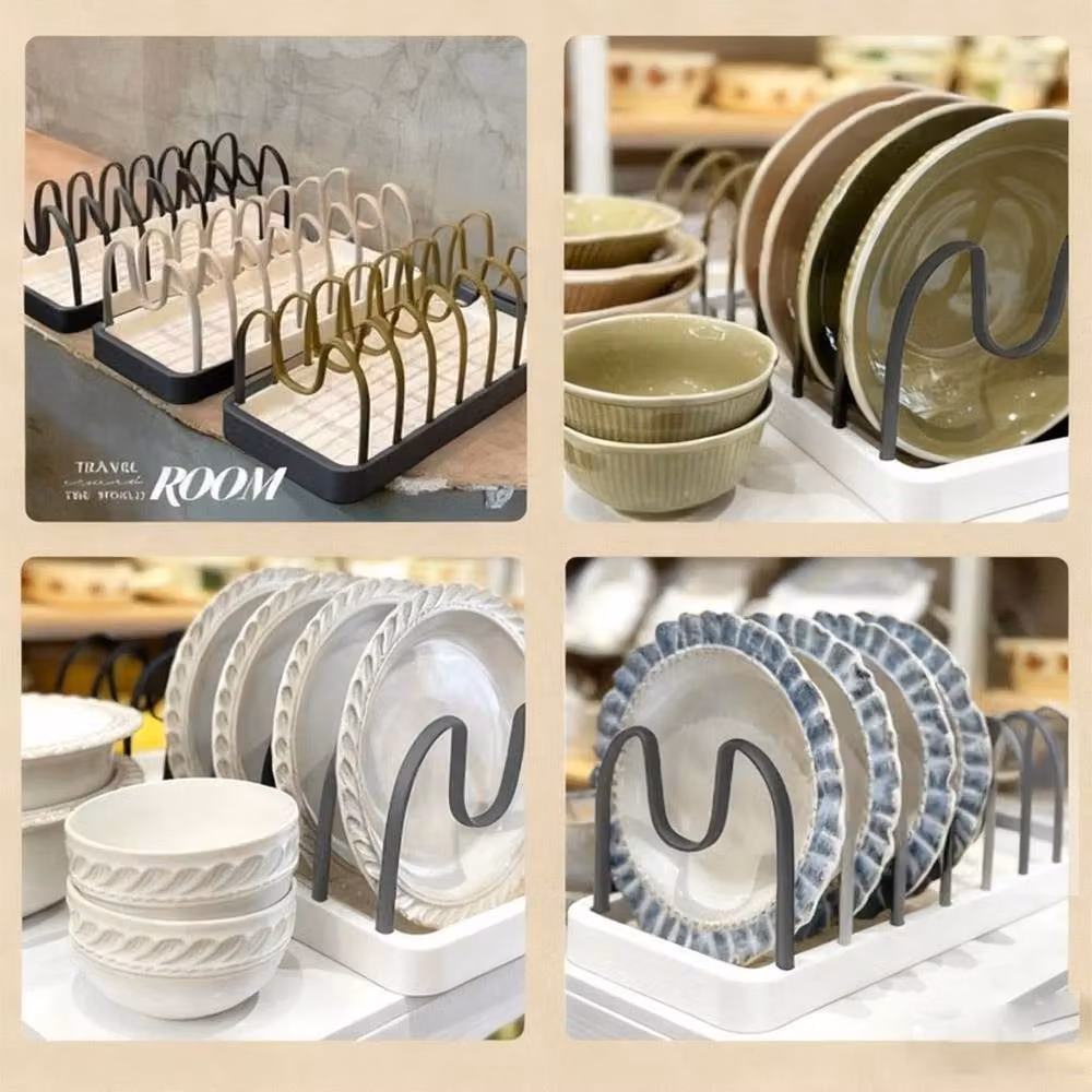 Kelvenix Black Anti-Slip Plastic Kitchen Plate Rack and Pan Lid Holder – 3