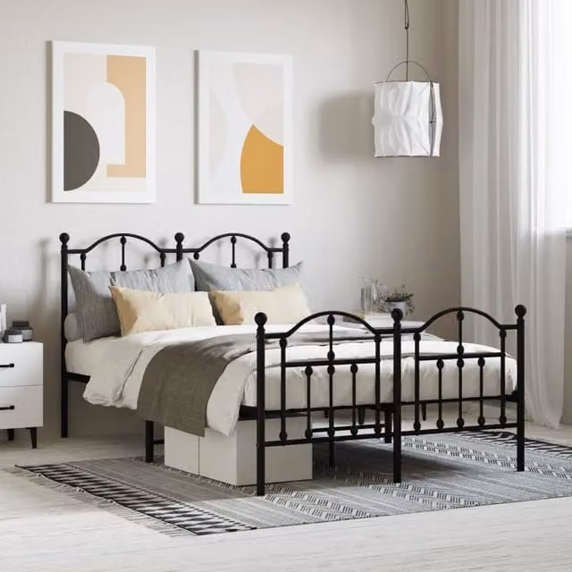 Berkfield Home Metal Bed Frame with Headboard and Footboard, Black, W/D/H: 120 x 190 cm – 1