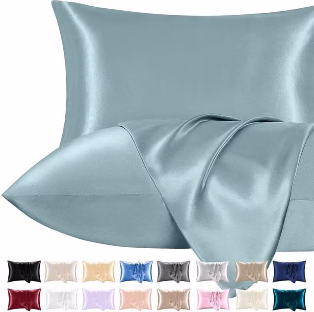 Pamposh Pack of 2 Ultra Soft Mako Satin Silk Pillow Cases in Blue, Standard Size