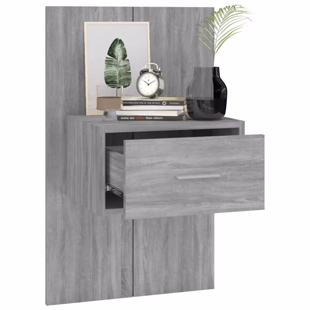 Berkfield Home Set of 2 Wall-mounted Bedside Cabinets in Grey Sonoma – 4