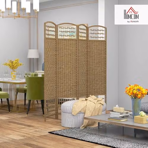 HOMCOM 4 Panel Folding Room Divider Privacy Screen, Natural Wood, W/H: 160 x 170 cm – 2