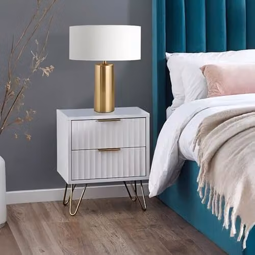 Julian Bowen Murano 2 Drawer Bedside Table in Matte White and Gold, W: 40 cm, D: 40 cm, H: 55 cm – 1