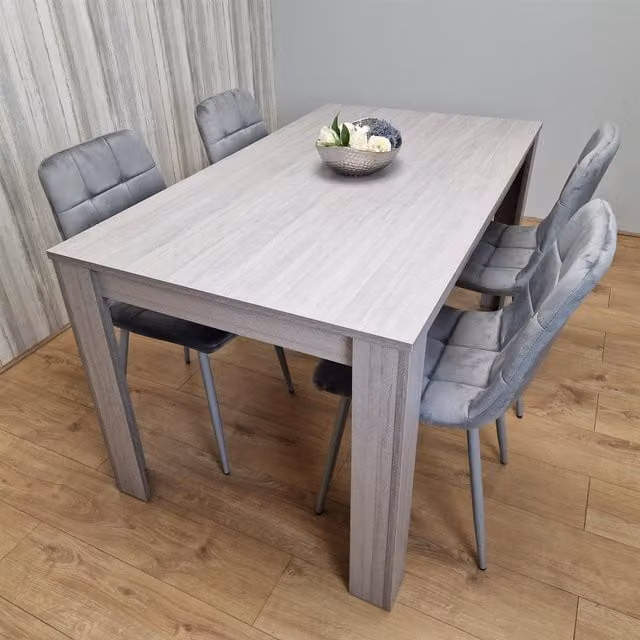 KOSY KOALA Modern Rectangular Dining Set with Brown Wood Table and 4 Grey Velvet Chairs