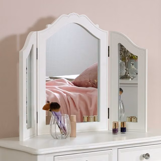 Melody Maison Shabby Chic Tabletop Vanity Mirror in White Wood and Glass