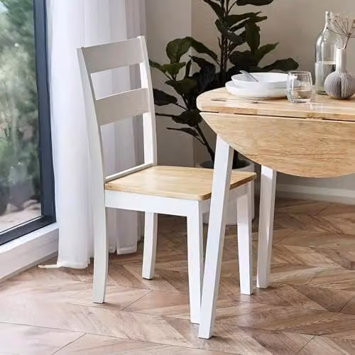 Julian Bowen Set of 2 Linwood Oak Dining Chairs in White Fabric – 1
