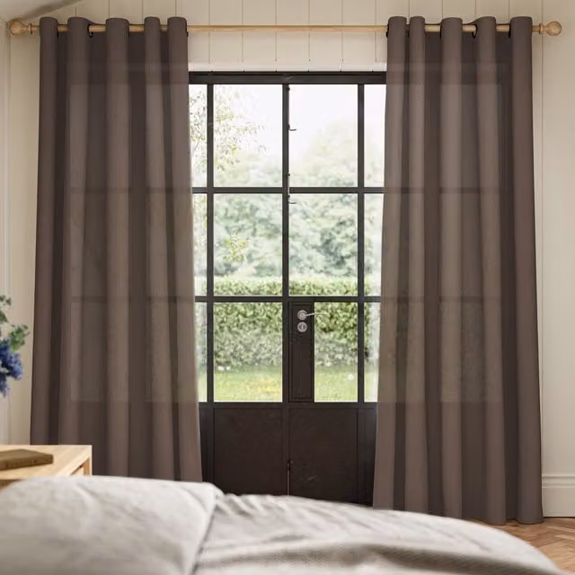 Ante Decor Celest No Joins Made To Measure Sheer Eyelet Curtains in Toffee Brown