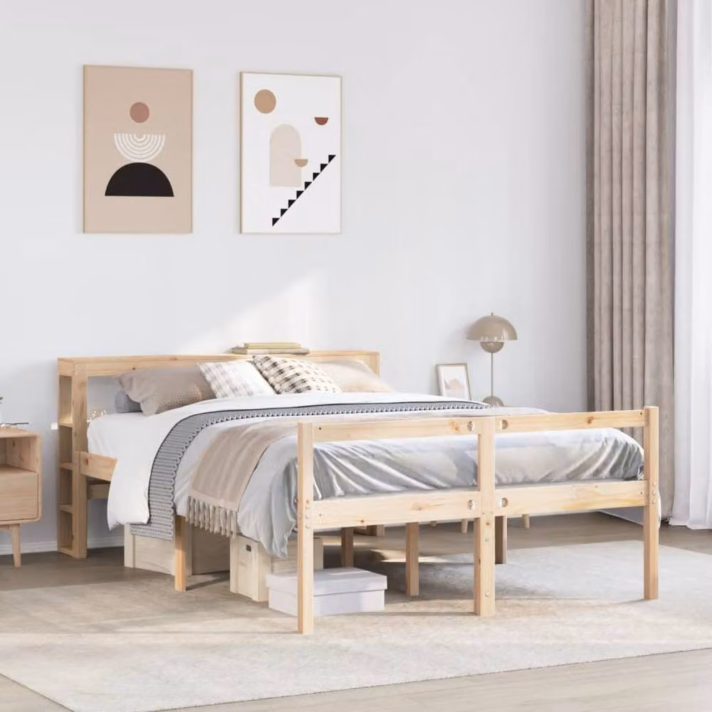 Berkfield Home Senior Bed with Headboard in Natural Pine, W/D/H: 140 x 190 cm – 2