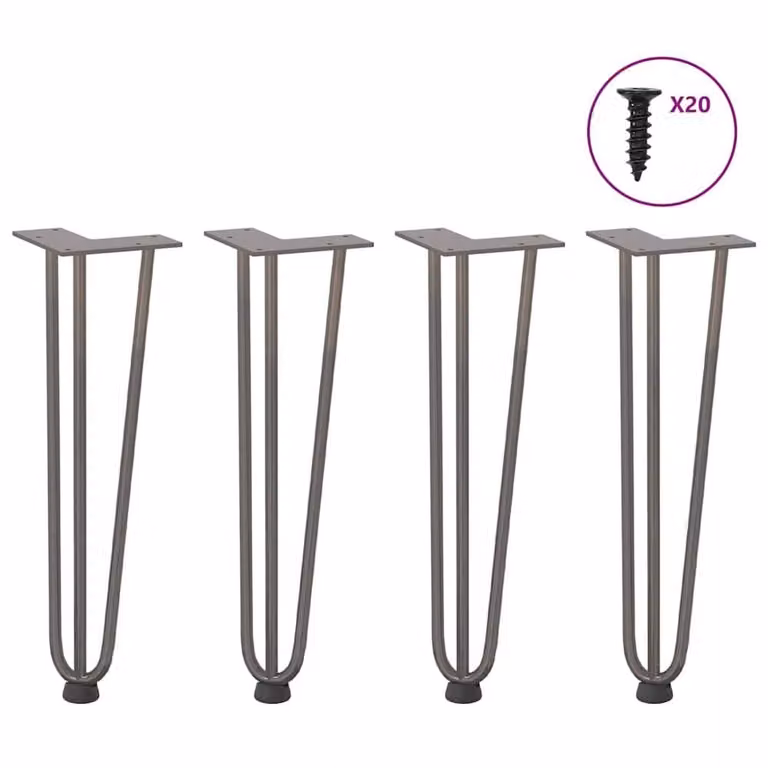 Berkfield Home Hairpin Table Legs, 4 Pieces, Grey Stainless Steel, Height: 42 cm