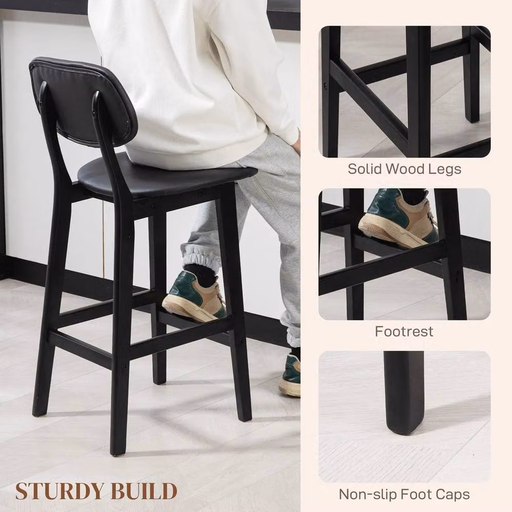 EONLION Set of 2 Black Synthetic Leather Breakfast Bar Stools – 3
