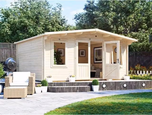 Dunster House Brown Log Cabin with Double Glazed Windows and 45mm Wall Thickness