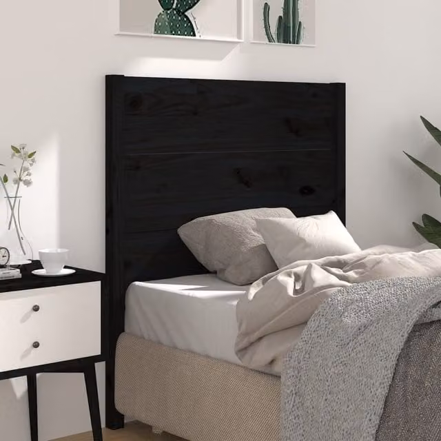 Berkfield Home Black Rustic Solid Pine Wood Headboard, W/D/H: 96 x 4 x 100 cm