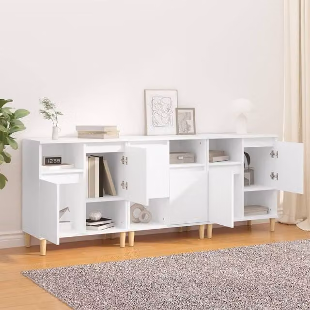 Berkfield Home Set of 3 White Matt Engineered Wood Sideboards W/D/H: 60 x 35 x 70 cm