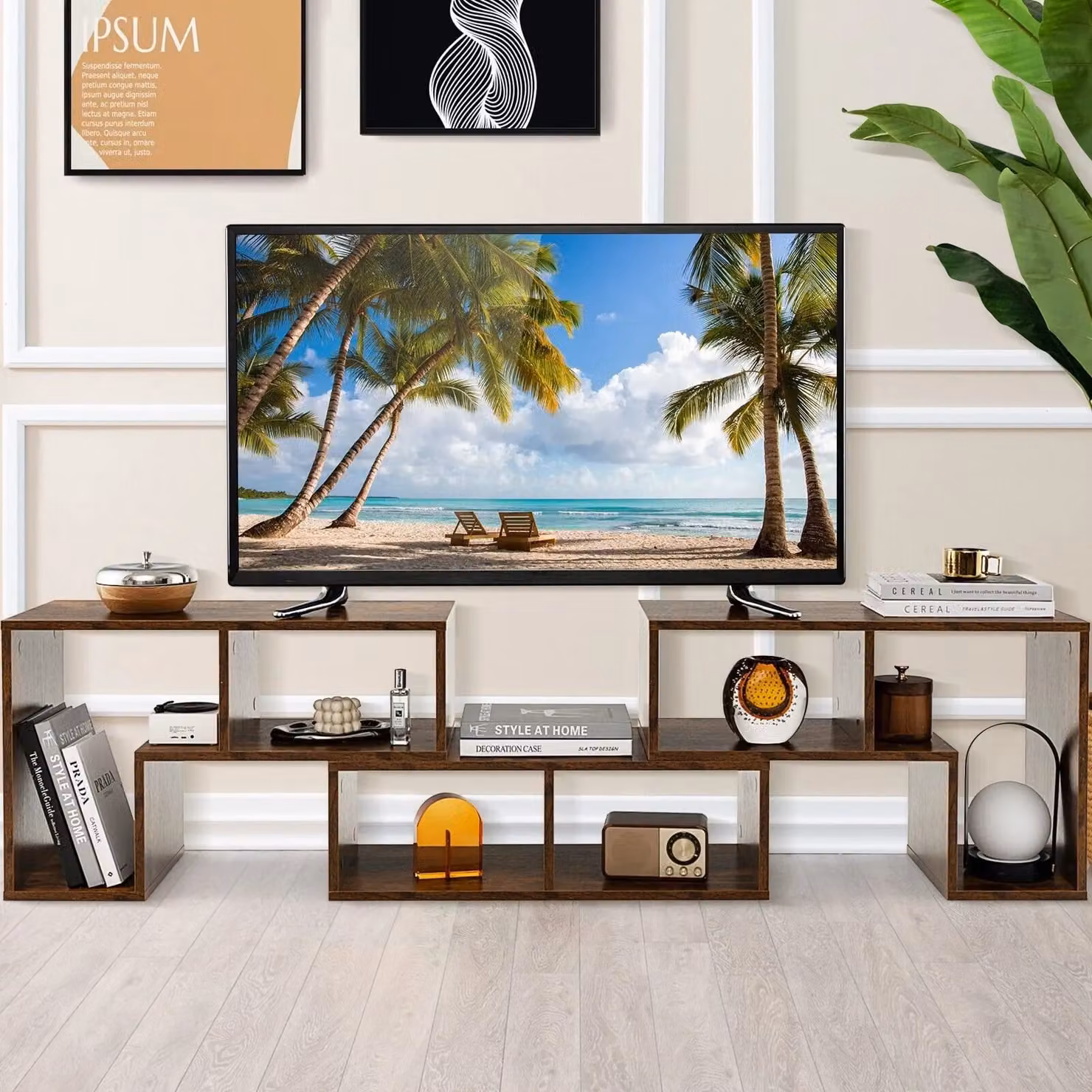 Costway Adjustable Brown Wood TV Stand for TVs up to 65 Inches – 3