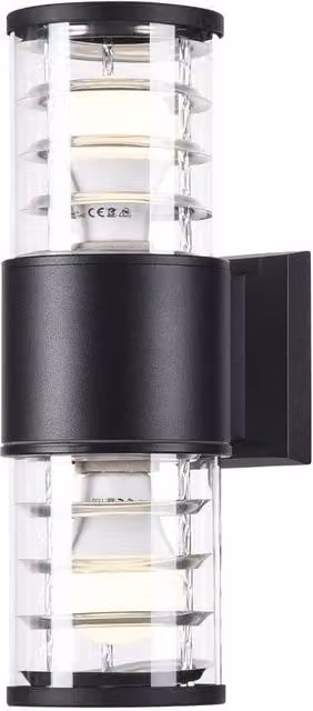Netlighting Bronx 2-Light Wall Lamp in Black with Transparent Glass, IP54 Rated, E27