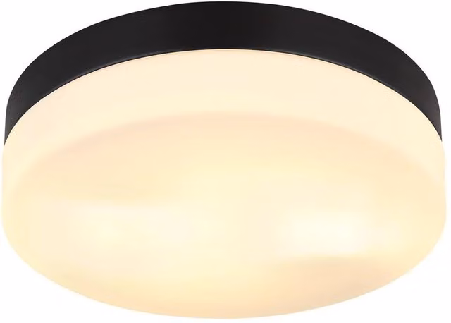 Netlighting Vranos Outdoor Flush Ceiling Light in Matt Black with Opal Glass Shade, IP44, 2x E27