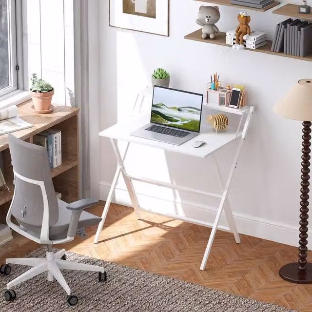 HOMCOM White Folding Computer Desk for Home Office and Bedroom – 1