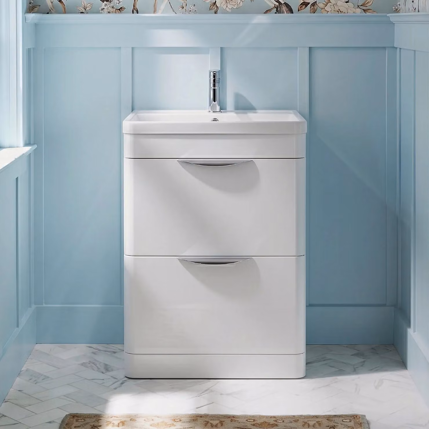 Balterley Modern Gloss White 2 Drawer Bathroom Floor Vanity Unit with Basin, W: 60 cm, H: 84 cm – 2