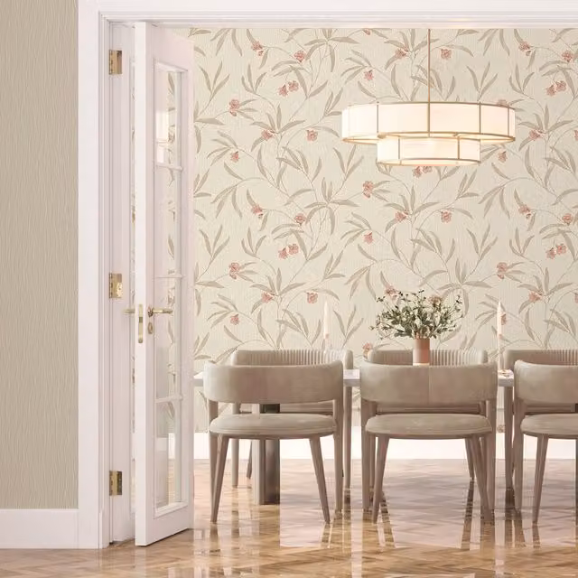 Belgravia Decor Red Floral Botanical Oriental Wallpaper Roll