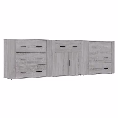 vidaXL Set of 3 Modern Grey Sonoma Sideboards in MDF, W/D/H: 80 x 33 x 70 cm – 1