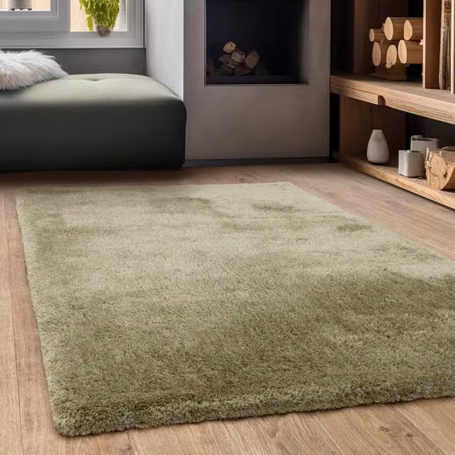 Asiatic Carpets Modern Plain Green Rectangular Shaggy Rug, Width: 150 cm