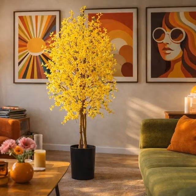 Leaf Premium Yellow Artificial Forsythia Tree, Height: 150 cm