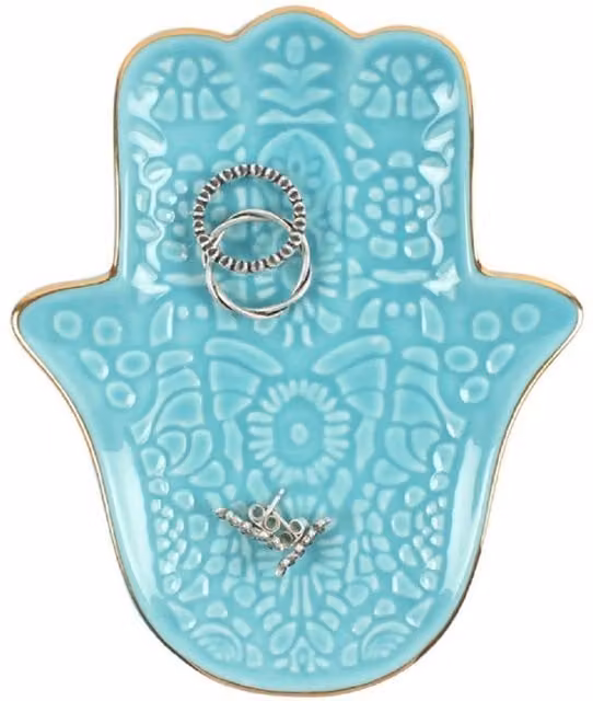 KDMK Turquoise and Gold Hamsa Hand Ceramic Jewellery Dish