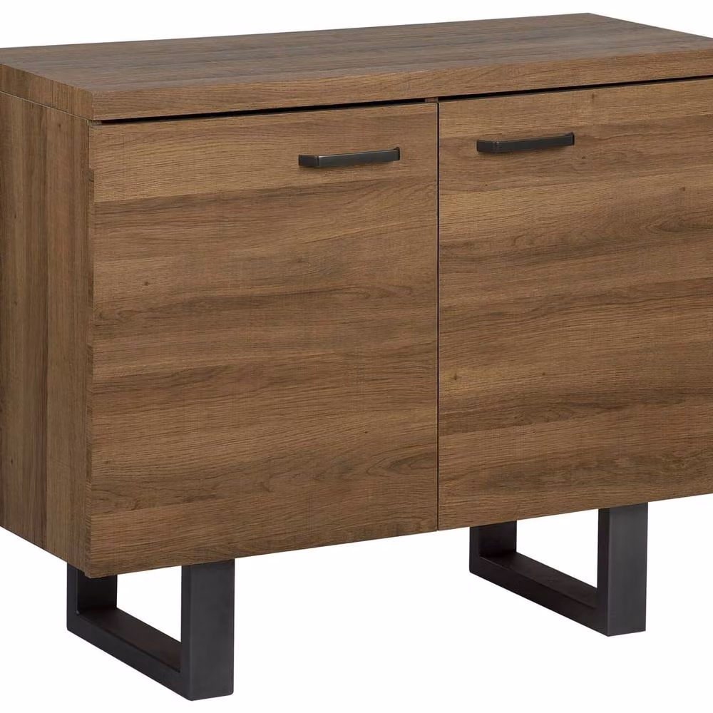 Wyld and Coco Industrial 2-Door Sideboard in Dark Brown with Grey Metal Base – 2