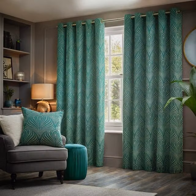 Make It A Home Gatsby Jacquard Eyelet Curtain Pair in Green and Gold, W: 137 cm, H: 229 cm