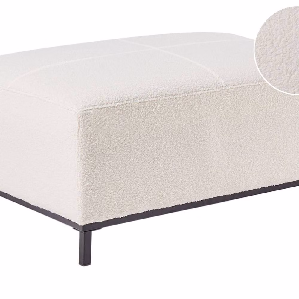 Wyld and Coco White Bouclé Rectangular Footstool with Solid Wood Frame and Stainless Steel Legs – 2