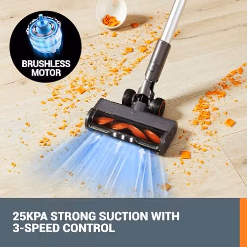 WORX WX038 20V PowerShare Cordless Bagless Stick Vacuum Cleaner in Silver with LED Headlight and Spare Battery – 3