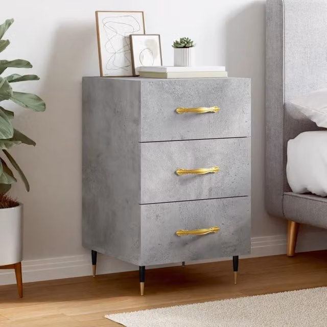 Berkfield Home Modern Bedside Cabinet in Grey, W/D/H: 40 x 40 x 66 cm
