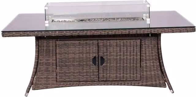 Direct Wicker 6-Seat Rattan Rectangular Fire Pit Dining Table in Brown, W/D/H: 180 x 72 x 72 cm – 1